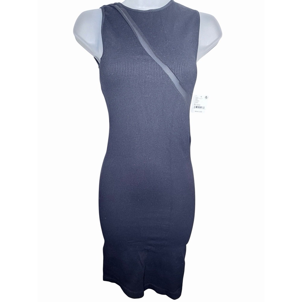 Free People Intimately Black Ribbed Bodycon Midi Dress Mesh Panel M/L Edgy